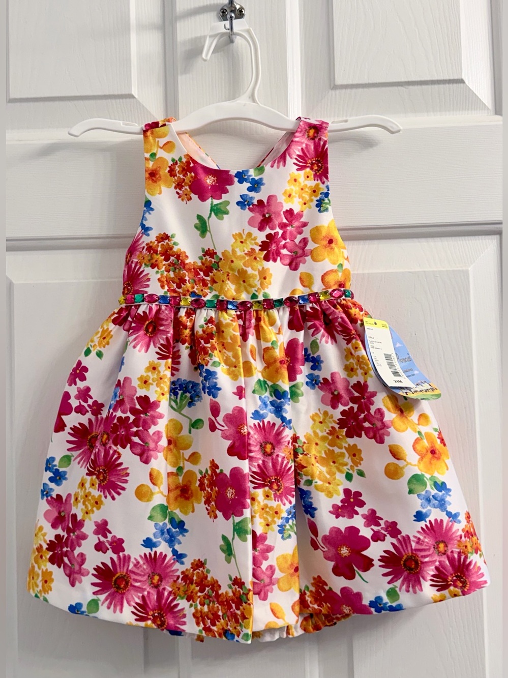 American Princess White Floral Sundress with Pink, Yellow & Blue Flowers